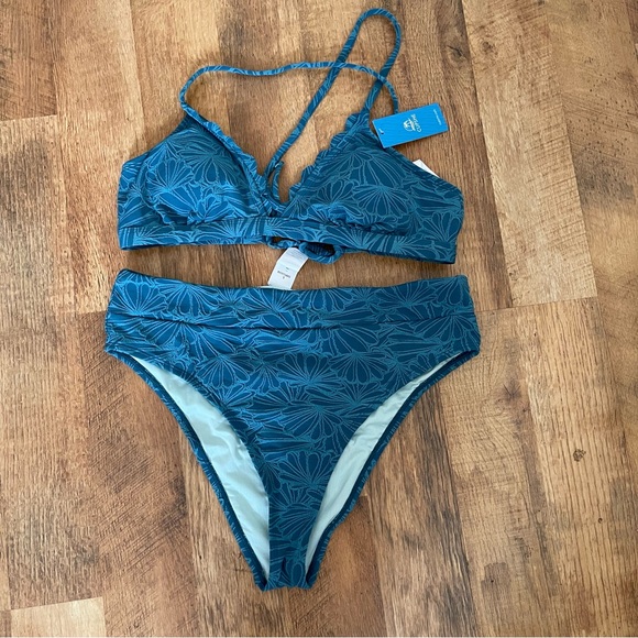 CUPSHE Bikini High Waisted Scalloped V Neck Two Pieces Swimsuit - Picture 4 of 6